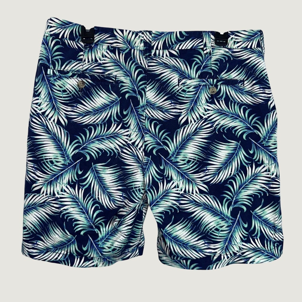 Club Room Mens Navy Blue Green Tropical Palm Leaf Shorts 34W Cotton Casual Golf